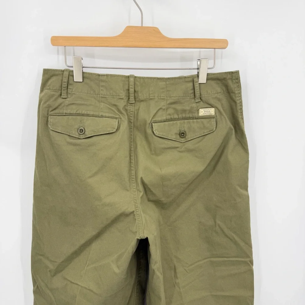 Polo Ralph Lauren zip-fly‎ cropped cotton wide-leg chino olive green sz 10